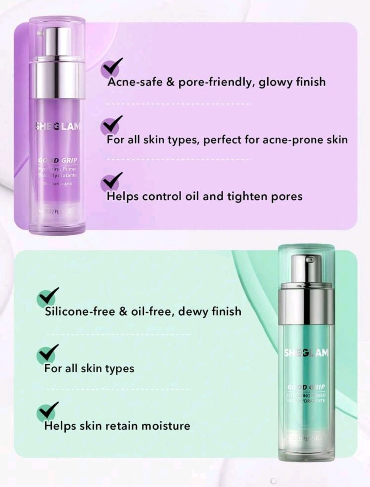 SHEGLAM Good Grip Hydrating Primer Oil Control Moisturizing Primer Gel Smooth Fine Lines Oil And Silicone