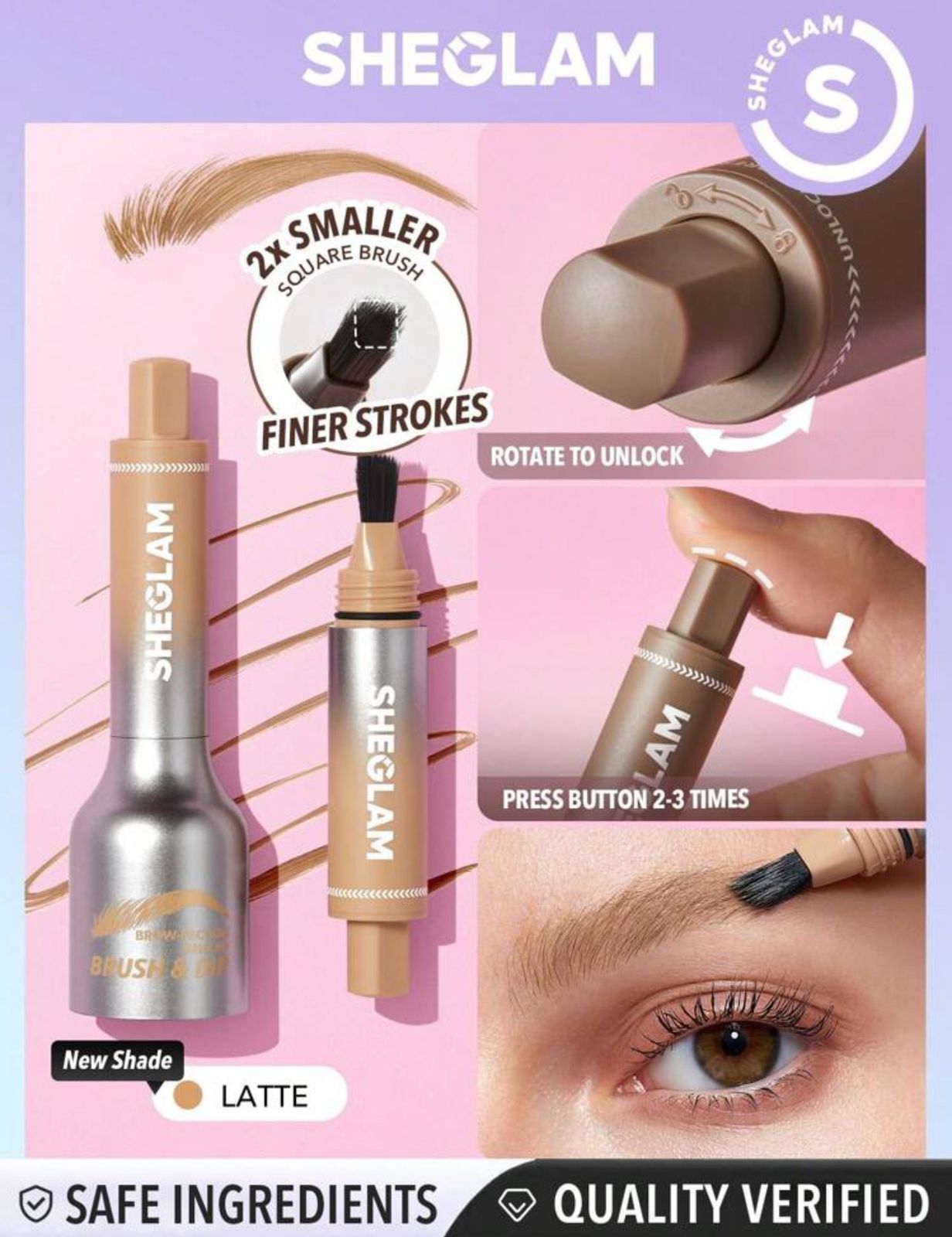 SHEGLAM Brow-Fection Angled Brush & Dip- Hair-Like Strokes Liquid Eyebrow Gel Pen Easy To Color