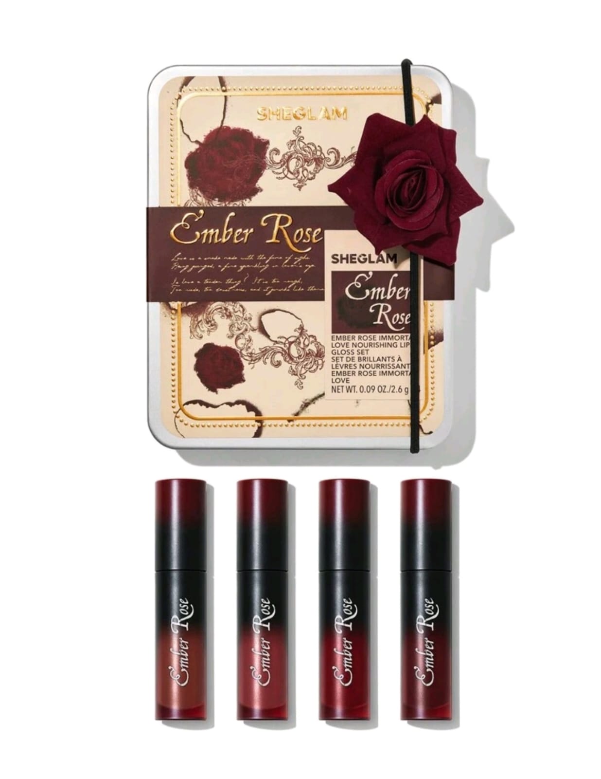 SHEGLAM Ember Rose Immortal Love Nourishing Lip Gloss Set 4 Pcs/Set Liquid Lipstick Kit