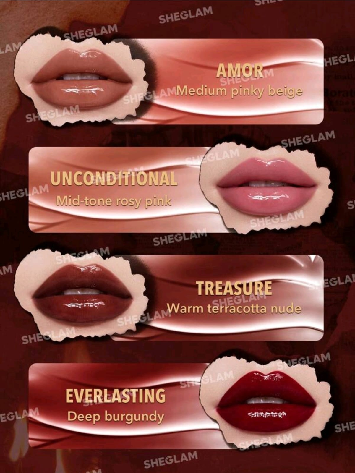 SHEGLAM Ember Rose Immortal Love Nourishing Lip Gloss Set 4 Pcs/Set Liquid Lipstick Kit