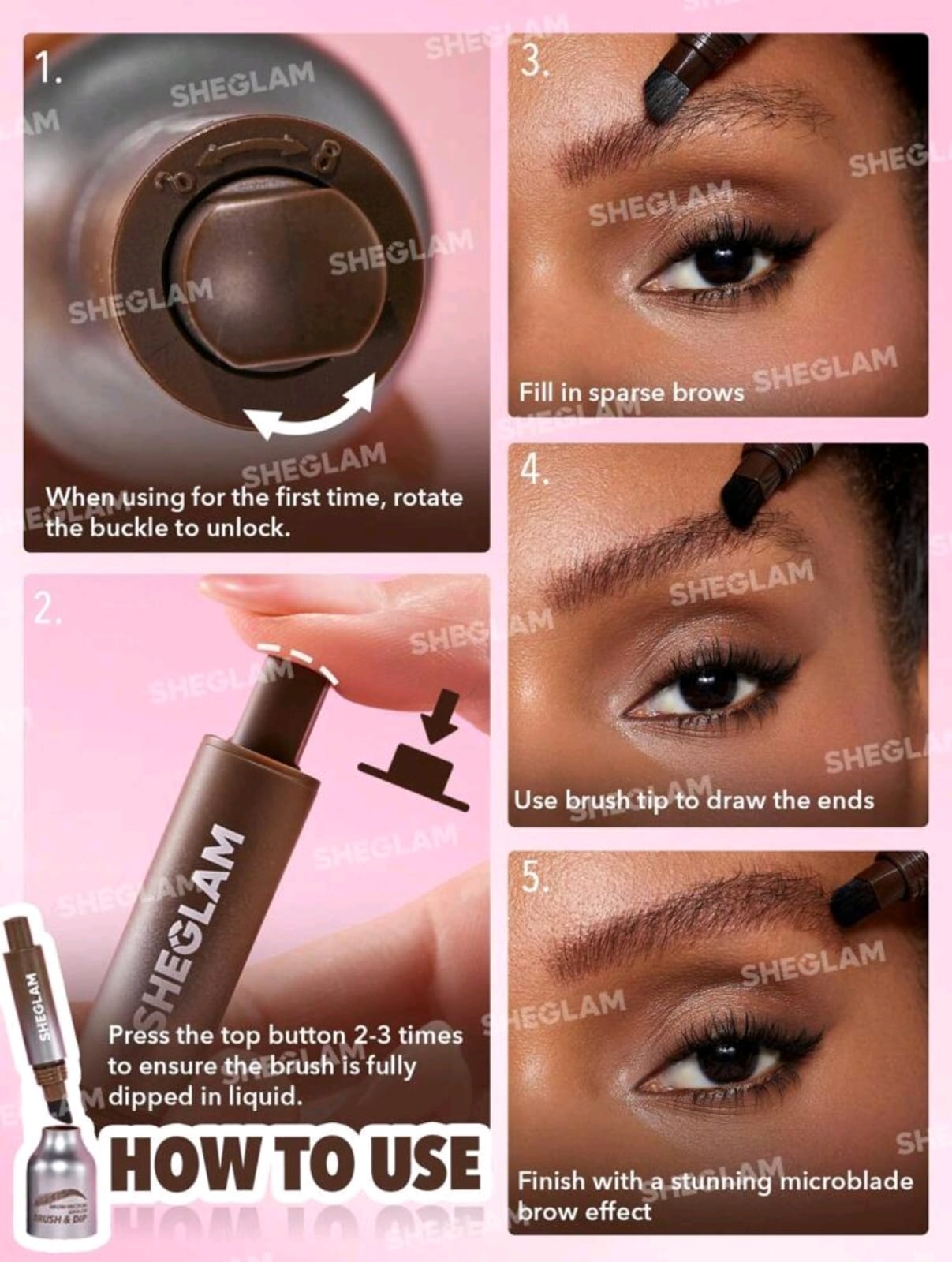 SHEGLAM Brow-Fection Angled Brush & Dip- Hair-Like Strokes Liquid Eyebrow Gel Pen Easy To Color