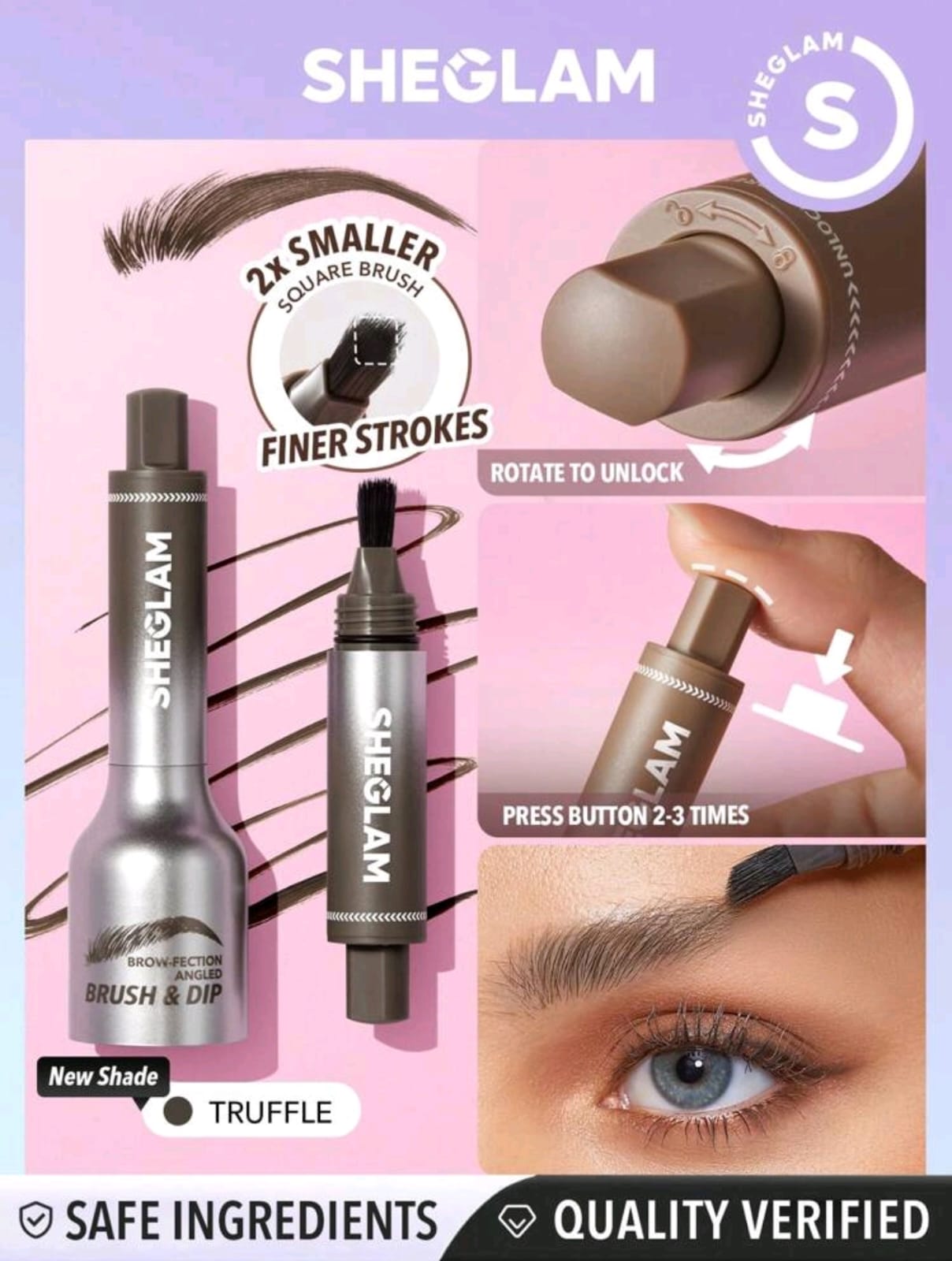 SHEGLAM Brow-Fection Angled Brush & Dip- Hair-Like Strokes Liquid Eyebrow Gel Pen Easy To Color