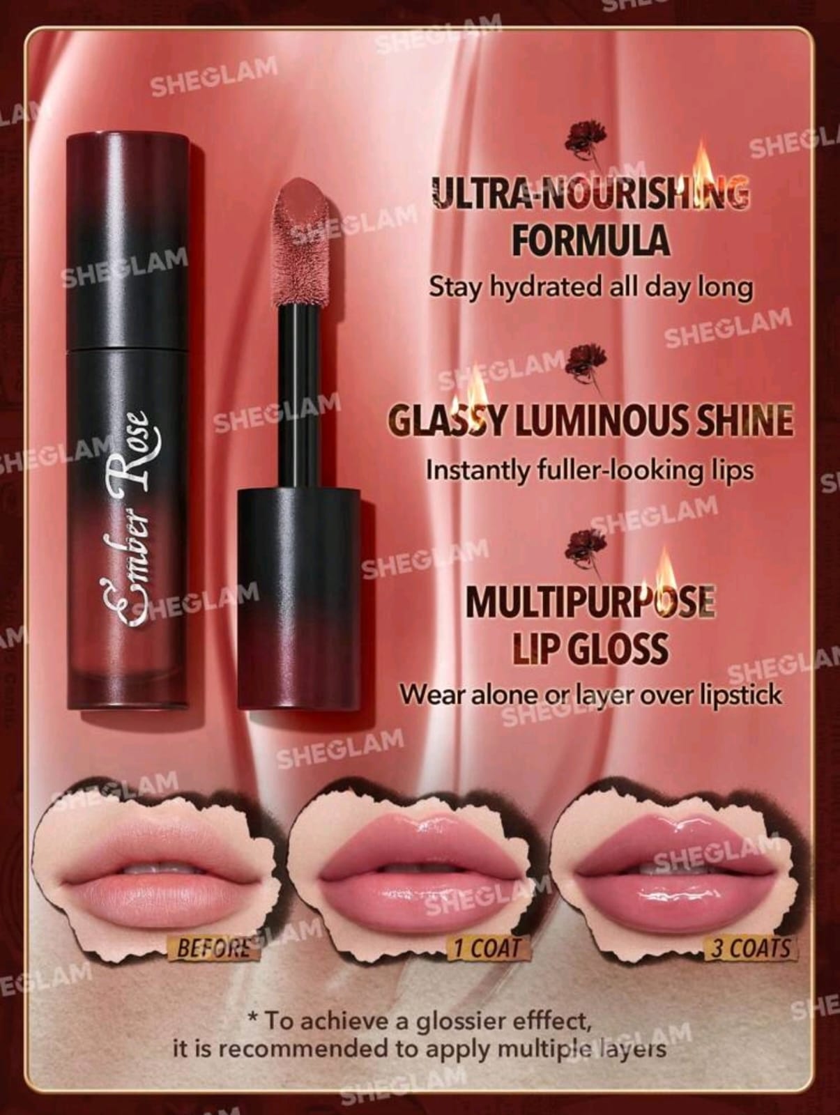 SHEGLAM Ember Rose Immortal Love Nourishing Lip Gloss