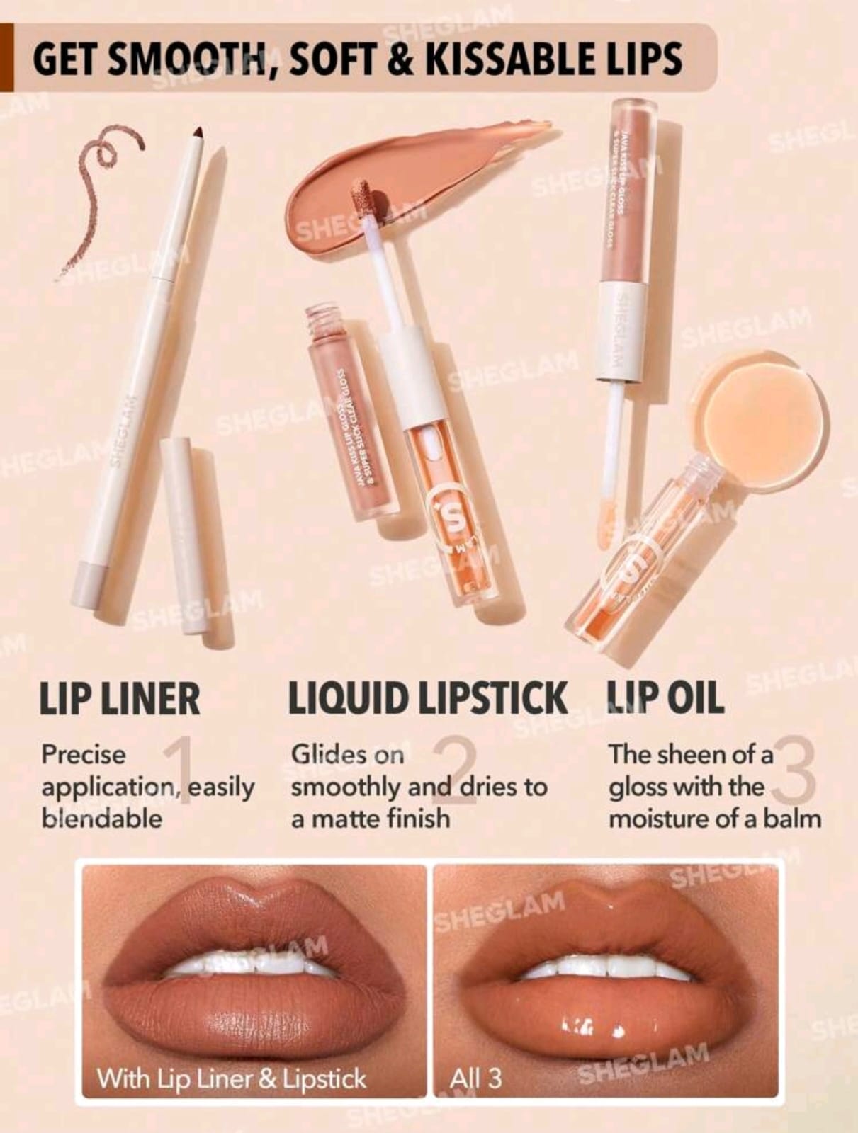 SHEGLAM Soft 90's Glam Lip Liner And Lip Duo Set Lip Set 3-In-1
