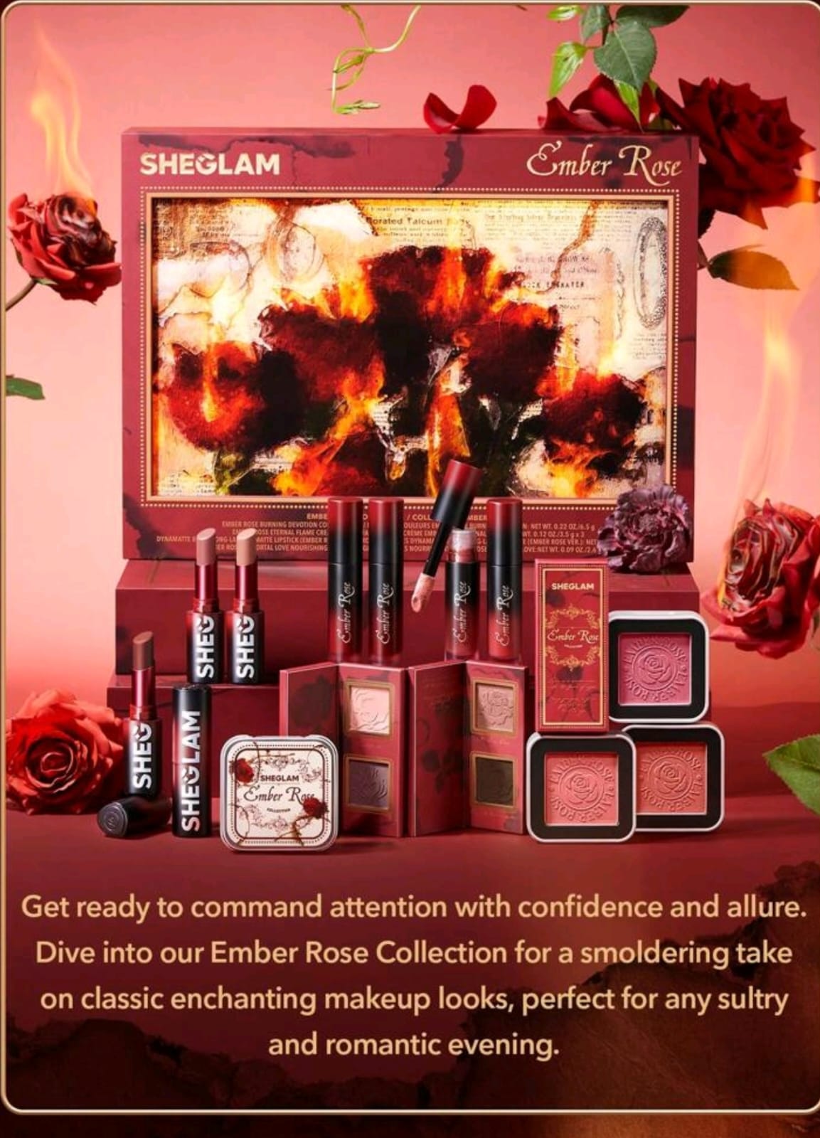 SHEGLAM Ember Rose Immortal Love Nourishing Lip Gloss Set 4 Pcs/Set Liquid Lipstick Kit