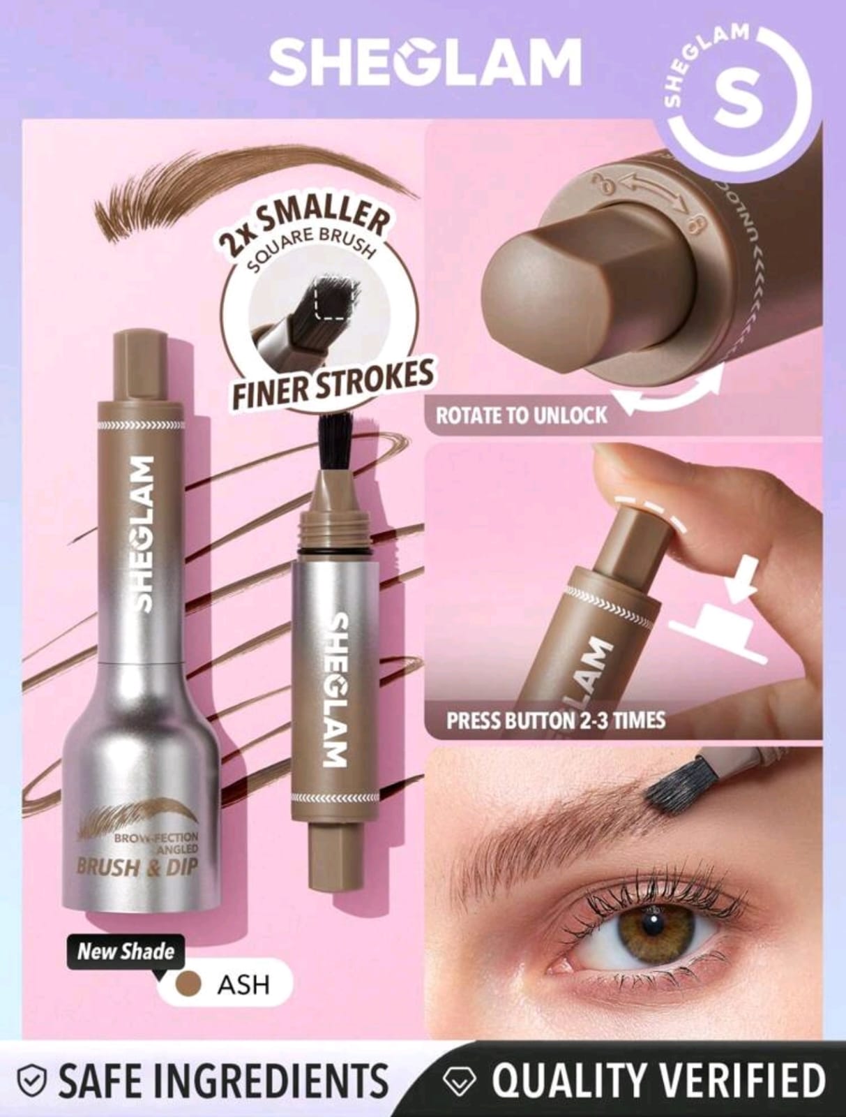 SHEGLAM Brow-Fection Angled Brush & Dip- Hair-Like Strokes Liquid Eyebrow Gel Pen Easy To Color