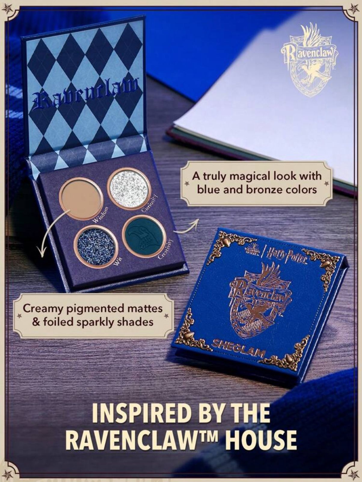 Harry Potter™ X SHEGLAM Ravenclaw™ House Palette 4-Clolor Shimmer Matte Eyeshadow Palette Blue
