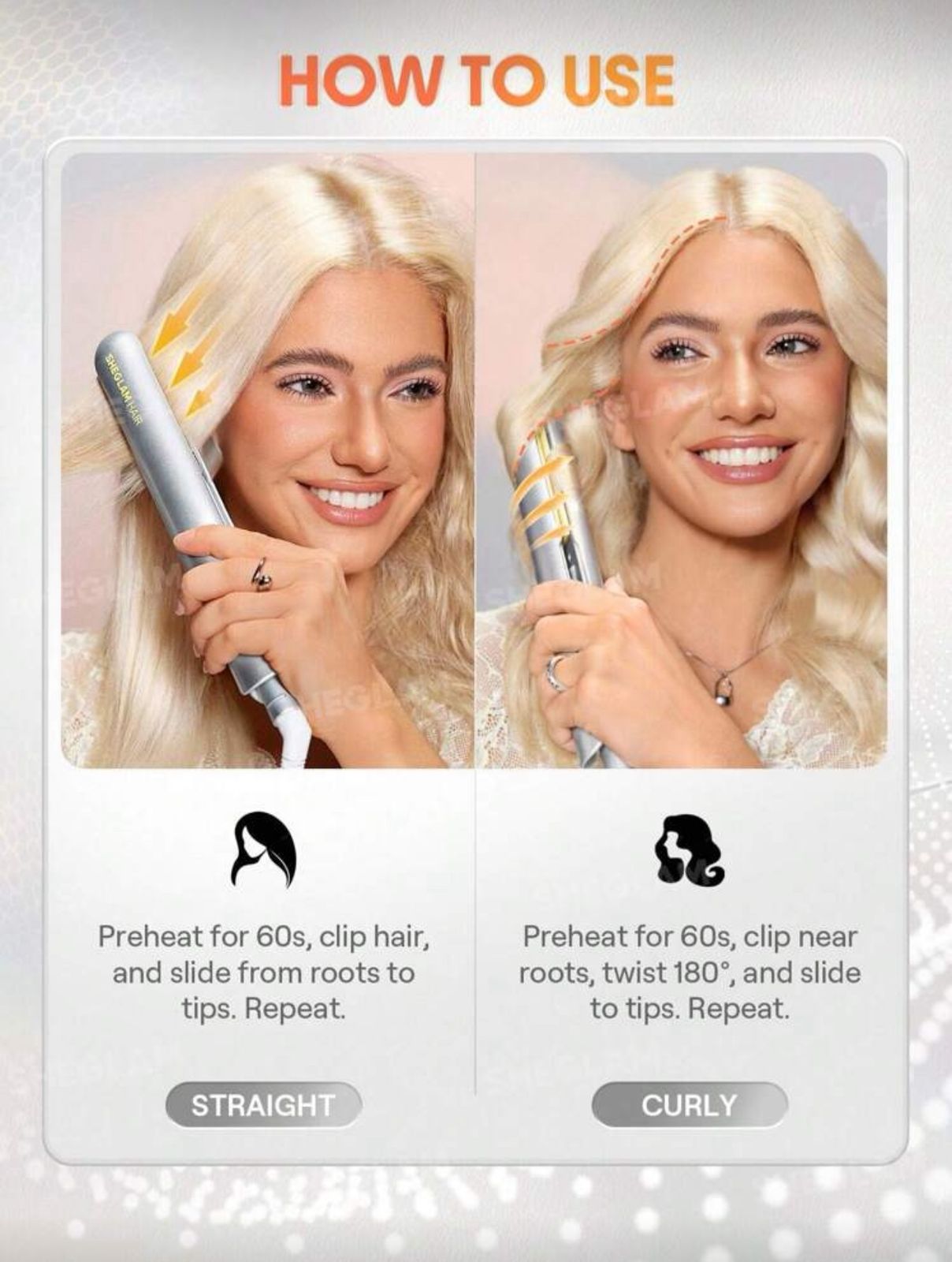 SHEGLAM HAIR Sleek Chic Insta-Heat Straight Styler,2-IN-1 Straight & Curly Hair