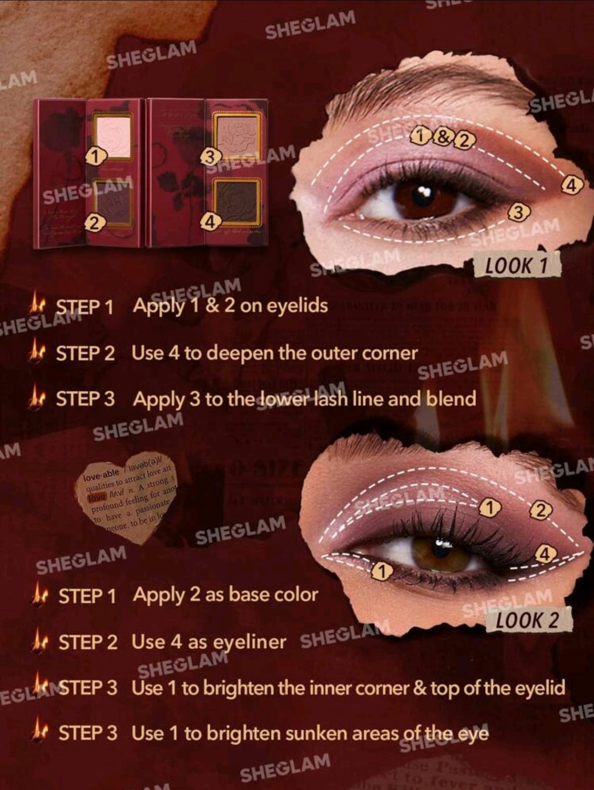 SHEGLAM Ember Rose Burning Devotion Color Palette 4 Colors Eyeshadow Palette Creamy Matte