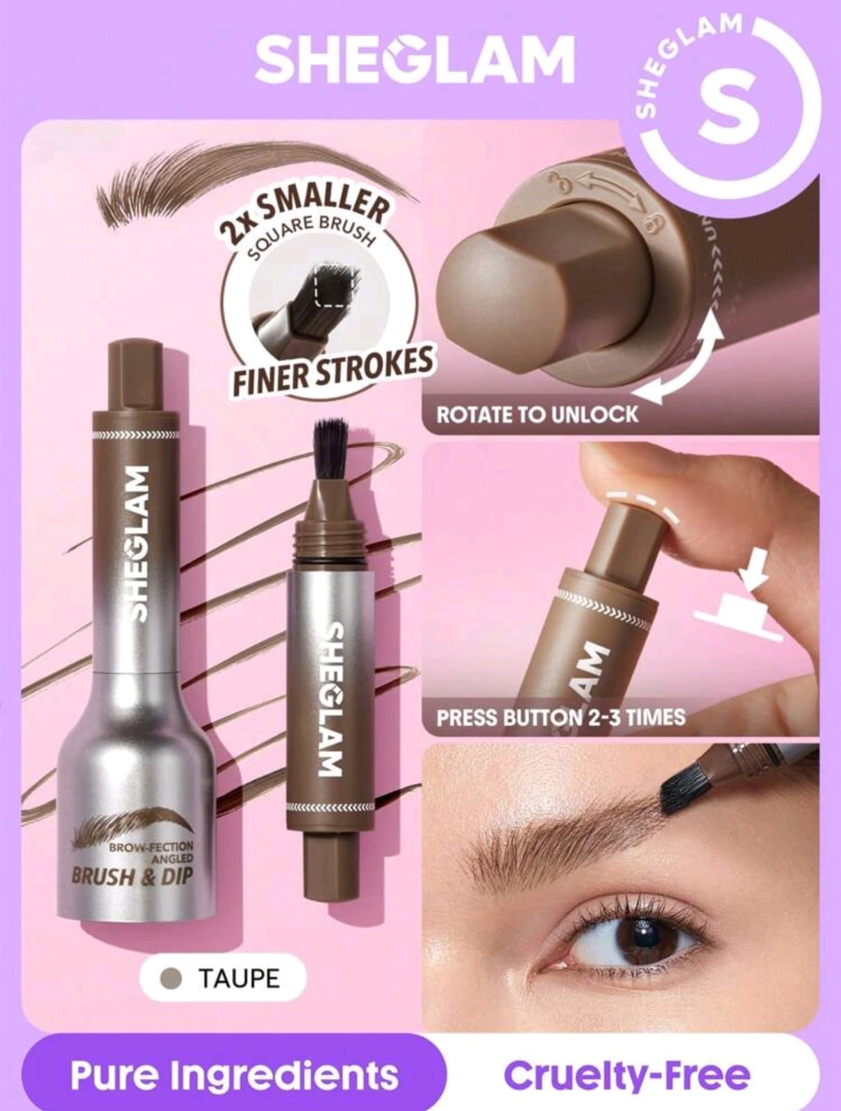 SHEGLAM Brow-Fection Angled Brush & Dip- Hair-Like Strokes Liquid Eyebrow Gel Pen Easy To Color