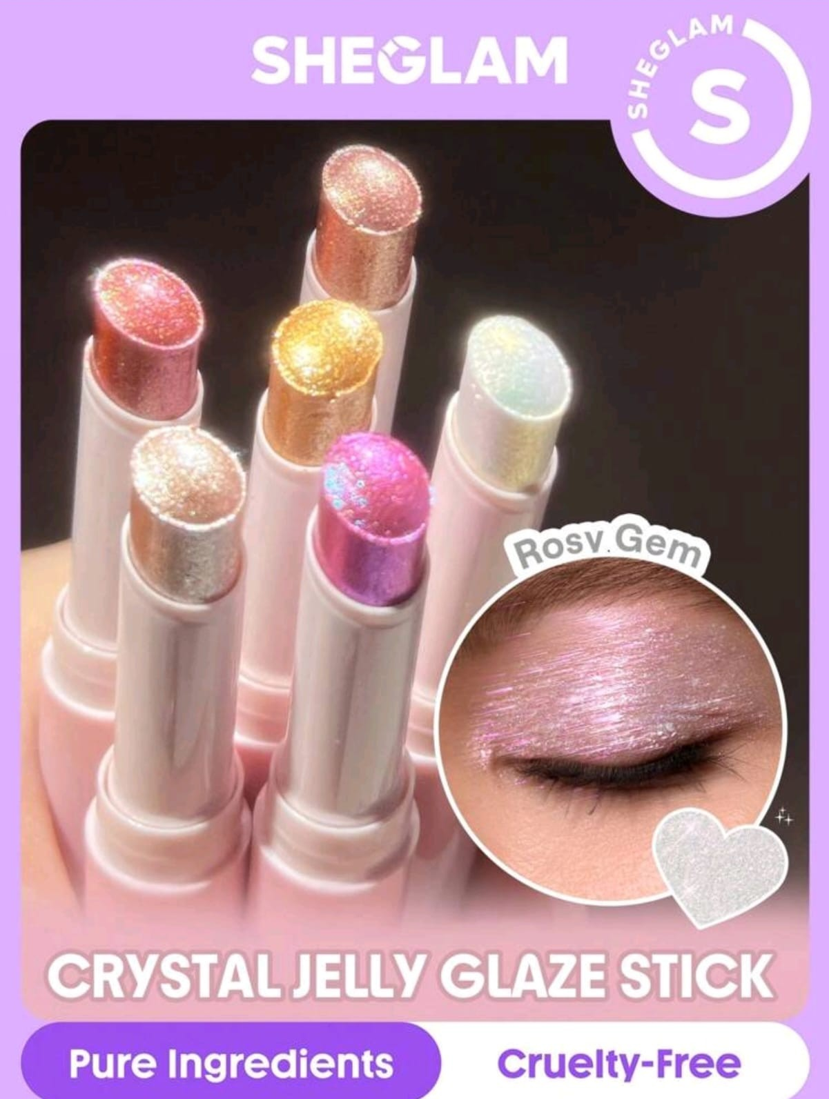 SHEGLAM Crystal Jelly Glaze Stick Multi Use Single Eyeshadow Stick Glitter Shimmer