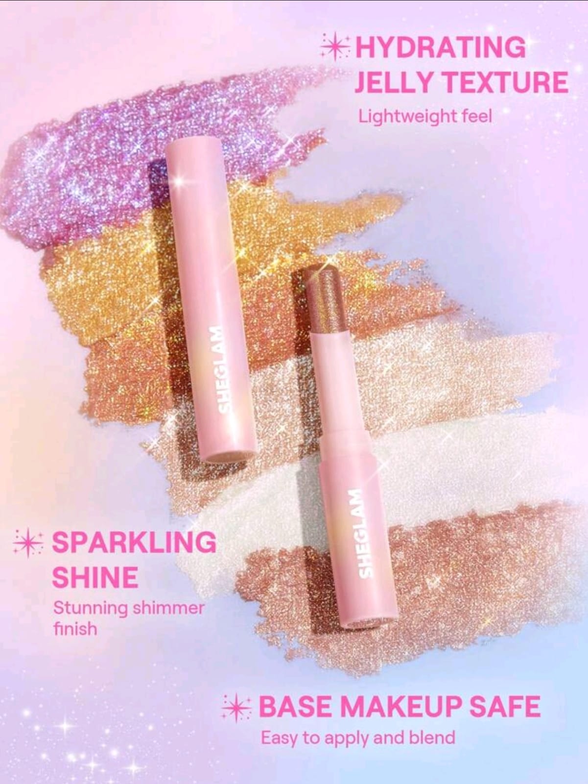 SHEGLAM Crystal Jelly Glaze Stick Multi Use Single Eyeshadow Stick Glitter Shimmer