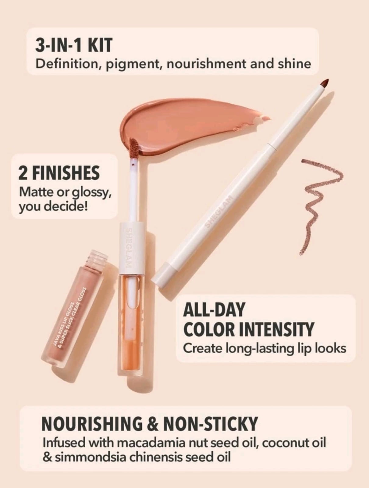 SHEGLAM Soft 90's Glam Lip Liner And Lip Duo Set Lip Set 3-In-1
