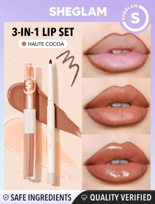 SHEGLAM Soft 90's Glam Lip Liner And Lip Duo Set Lip Set 3-In-1