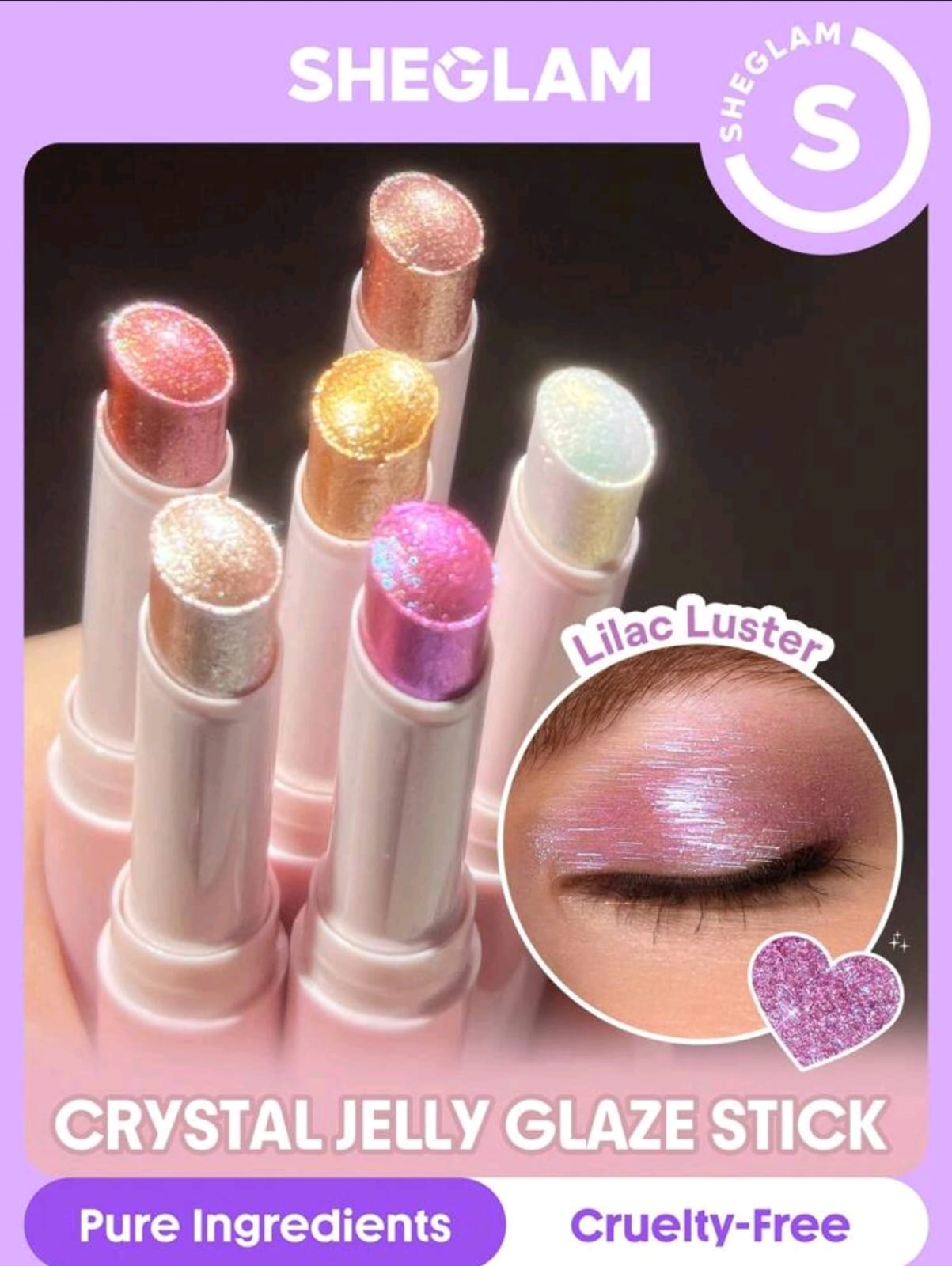 SHEGLAM Crystal Jelly Glaze Stick Multi Use Single Eyeshadow Stick Glitter Shimmer