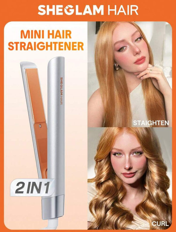 SHEGLAM HAIR Travel Buddy Mini Hair Straightener,Hair Straightener And Curler Iron 2 In 1