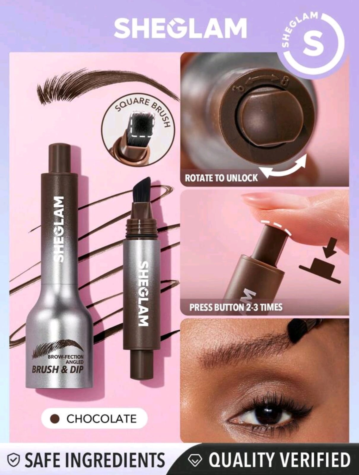 SHEGLAM Brow-Fection Angled Brush & Dip- Hair-Like Strokes Liquid Eyebrow Gel Pen Easy To Color