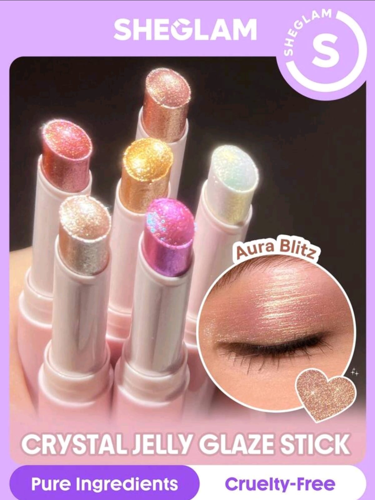 SHEGLAM Crystal Jelly Glaze Stick Multi Use Single Eyeshadow Stick Glitter Shimmer
