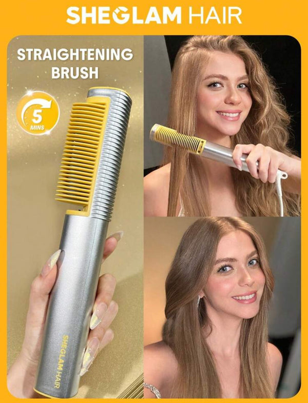 SHEGLAM HAIR Sleek Chic 3D Thermal Straightening Brush,24K Gold Hair