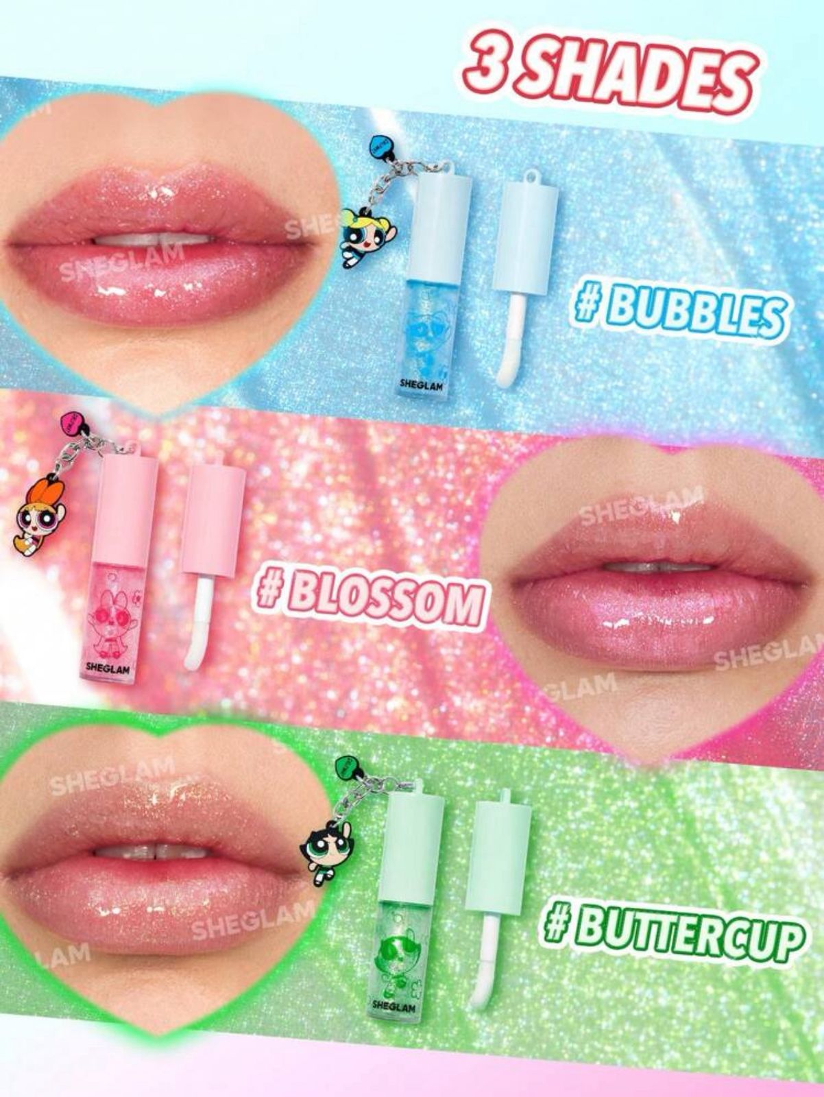 The Powerpuff Girls X SHEGLAM Super Trio Lip Gloss