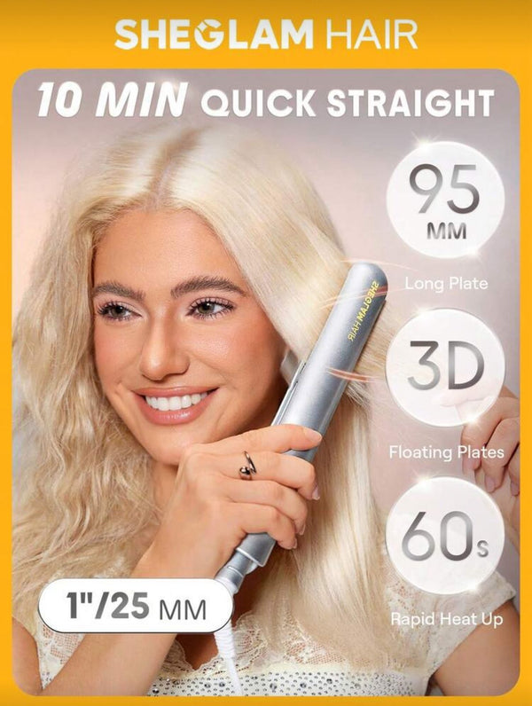 SHEGLAM HAIR Sleek Chic Insta-Heat Straight Styler,2-IN-1 Straight & Curly Hair