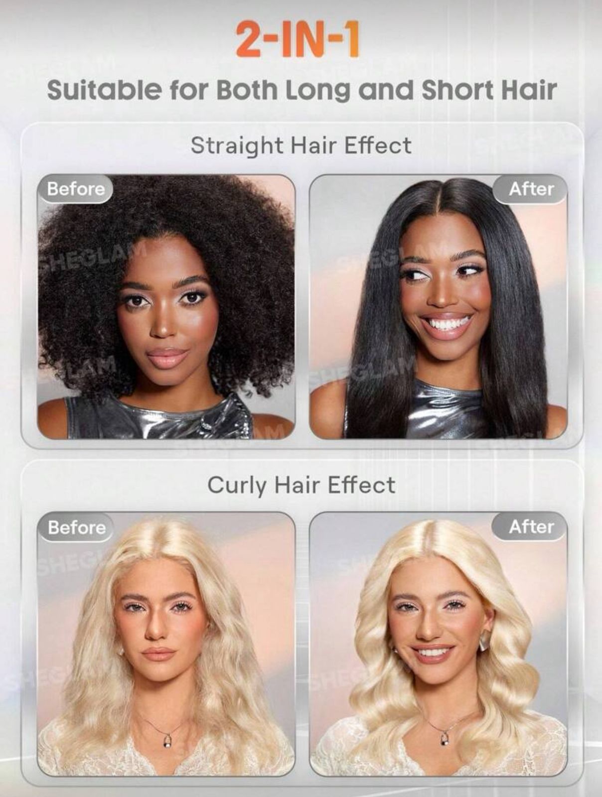 SHEGLAM HAIR Sleek Chic Insta-Heat Straight Styler,2-IN-1 Straight & Curly Hair