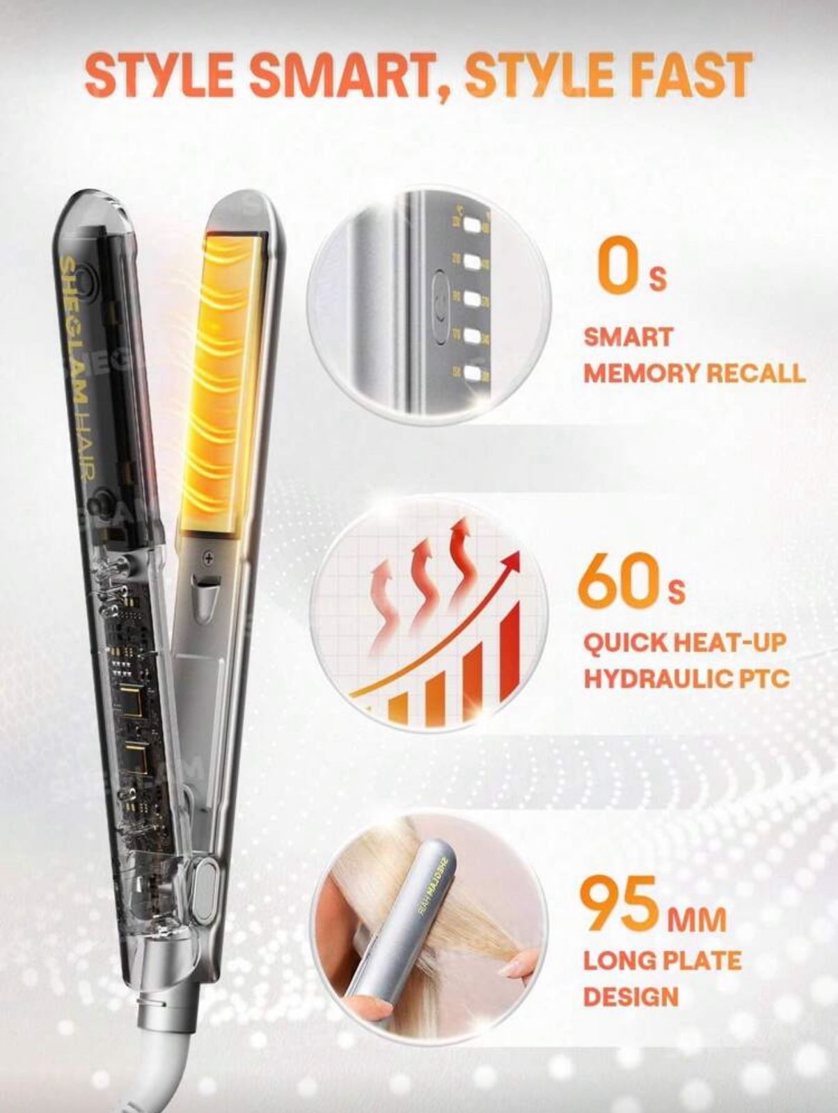SHEGLAM HAIR Sleek Chic Insta-Heat Straight Styler,2-IN-1 Straight & Curly Hair