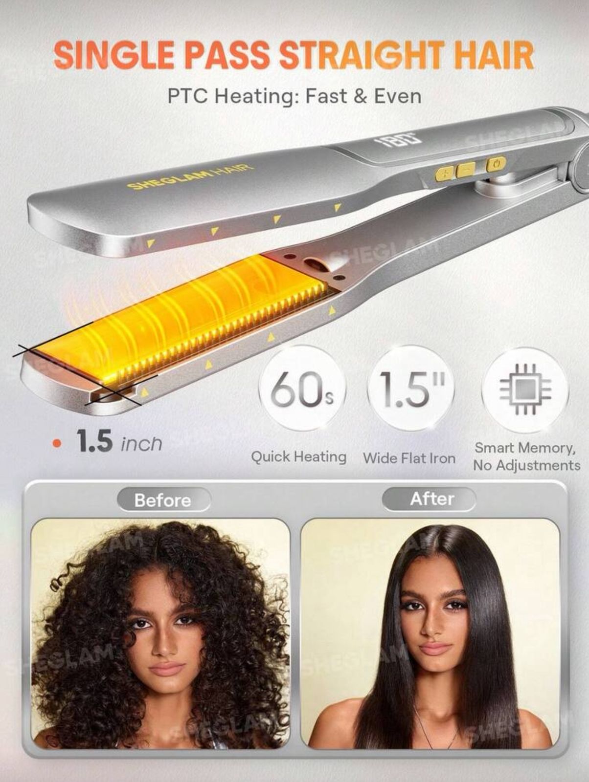 SHEGLAM HAIR Sleek Chic Wide Glide Straightener,1.5inch