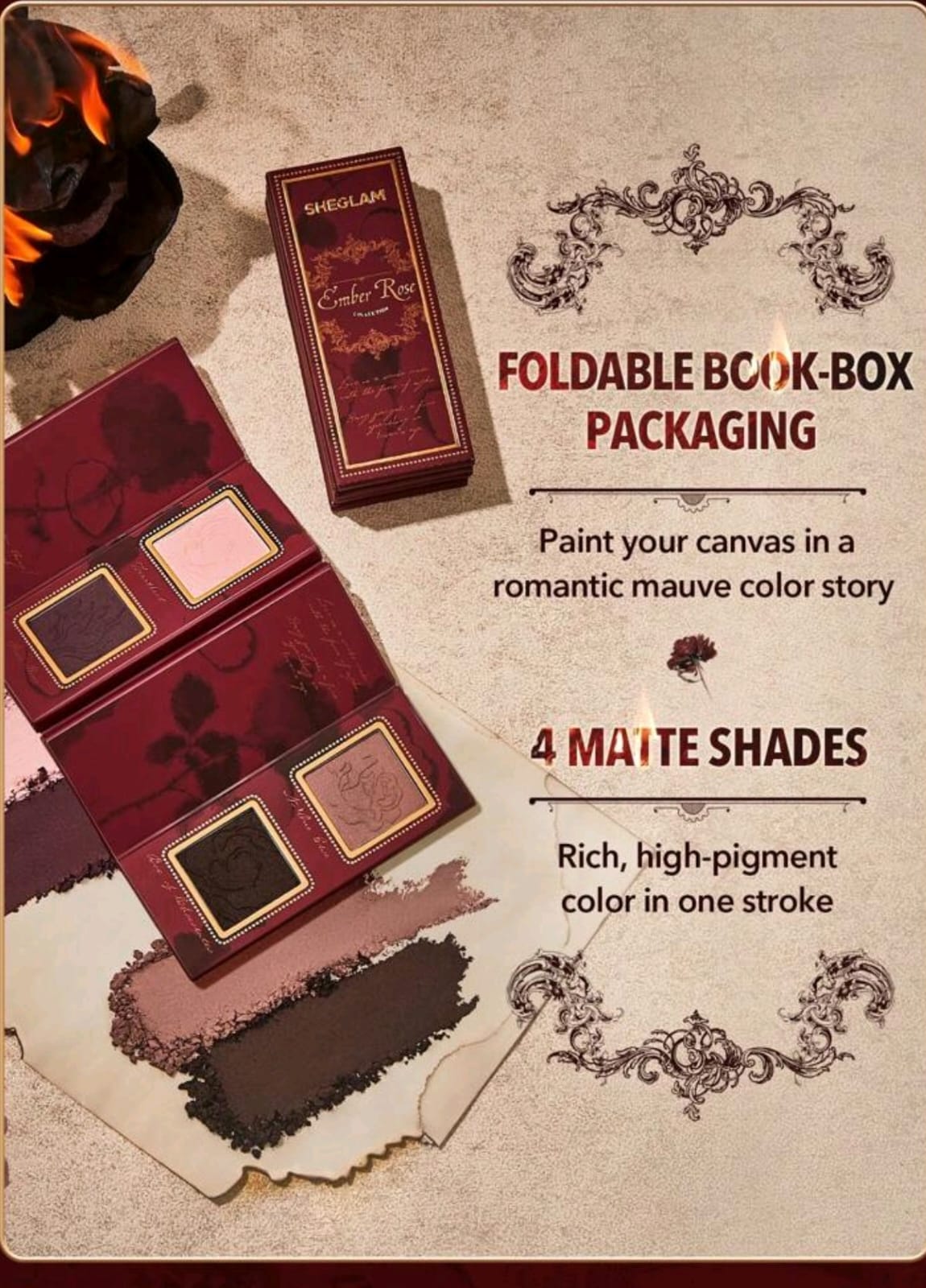 SHEGLAM Ember Rose Burning Devotion Color Palette 4 Colors Eyeshadow Palette Creamy Matte