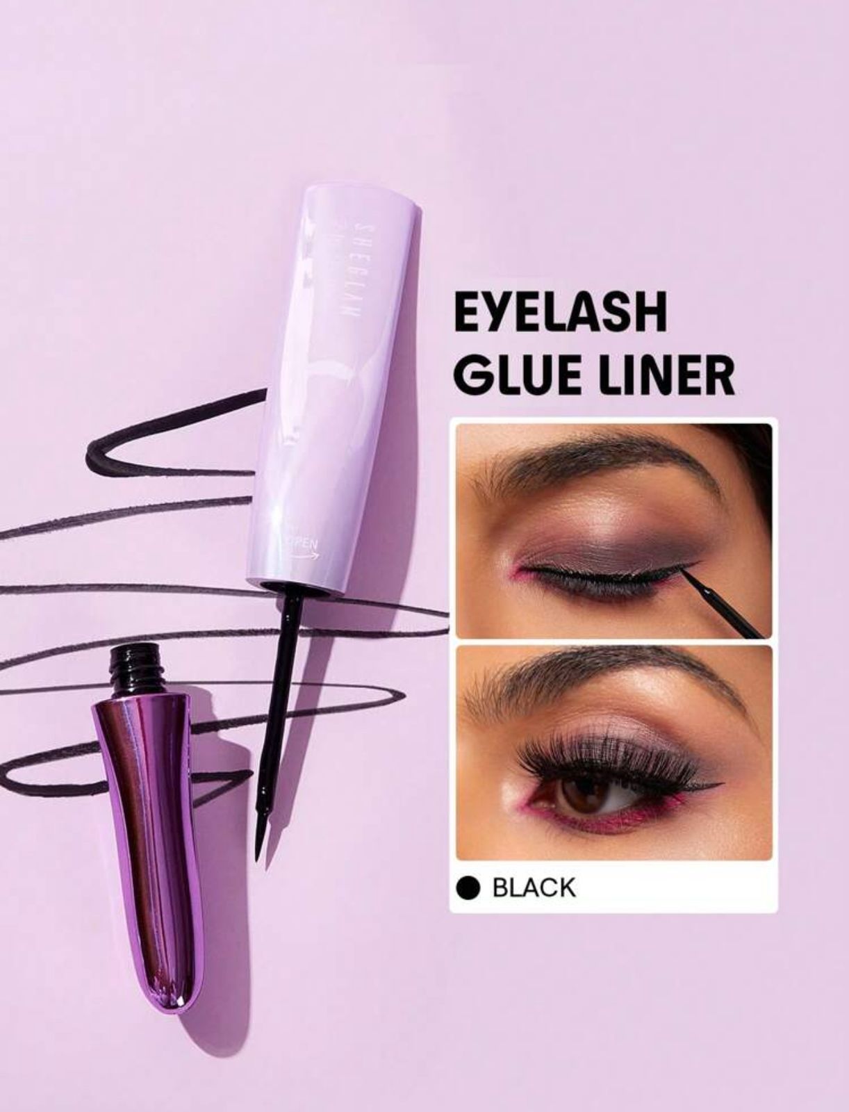 SHEGLAM All Eyes On You Eyelash Glue Liner-Black 2 In 1 Waterproof Liquid Eyeliner