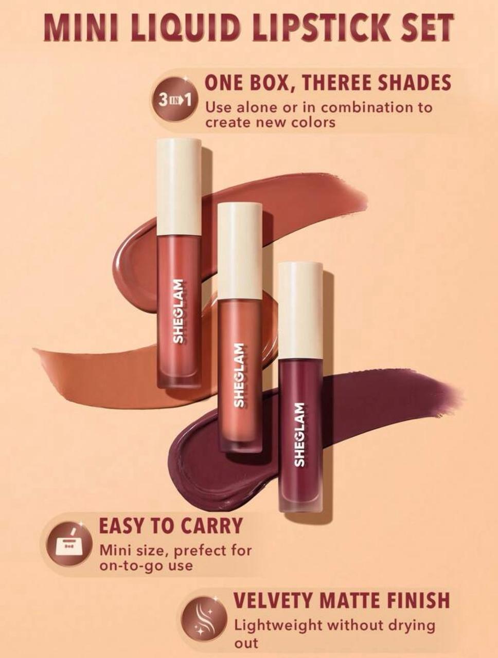 SHEGLAM Matte Allure Mini Liquid Lipstick Set  3 Pcs/Set