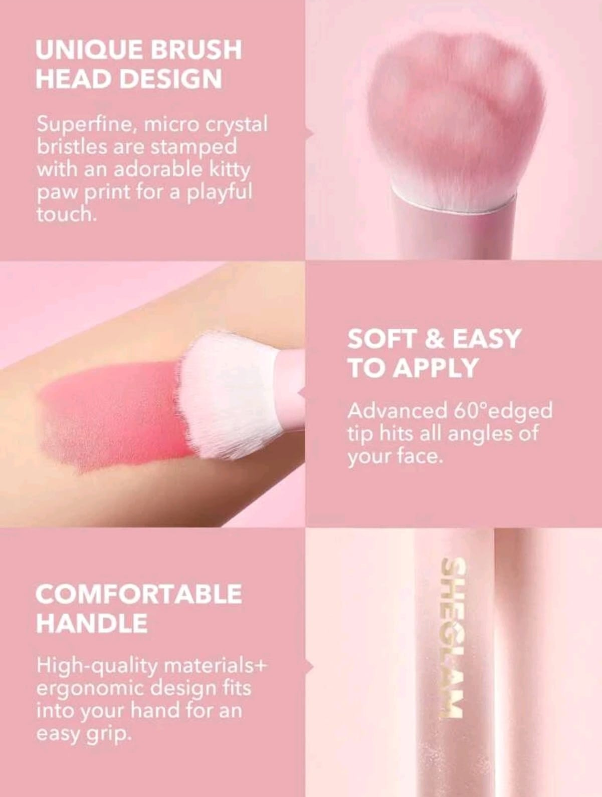 SHEGLAM Color Bloom Liquid Blush Brush Synthetic Kitty Paw Design Blush Brush Professional Soft