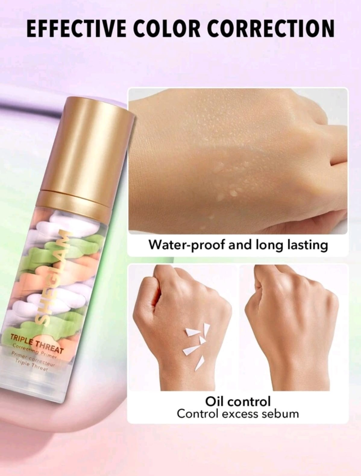 SHEGLAM Triple Threat Correcting Primer 3 In 1 Color Pore Minimizing Facial Makeup Primer