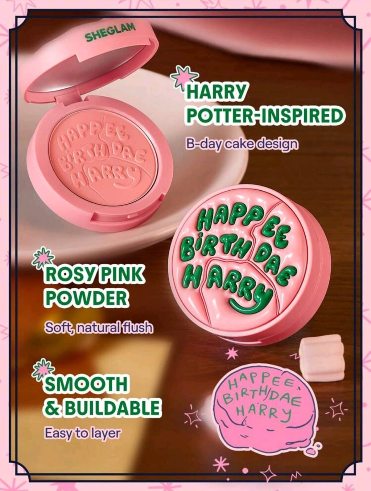 Harry Potter™ X SHEGLAM Happee Birthdae Harry Blush Powder Blush Non-Fading Natural Pigment